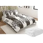 Sada mikroplyšového povlečení TIRSO šedo-bílé + prostěradlo mikroplyš SOFT 180x200 cm bílé, dvoulůžko