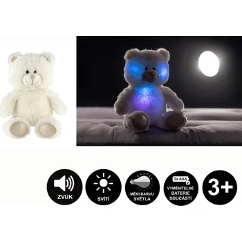 plyšák Snílek medvěd bílý plyš 40cm na baterie se světlem se zvukem v sáčku