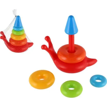 Skládanka pyramida kroužky šnek plast 18x20x12cm 12m+