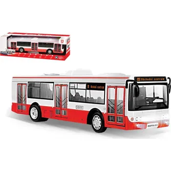 Dětské zboží Autobus česky mluvící plast 28cm červený na zpětné natažení na bat. se světem se zvukem v krabic