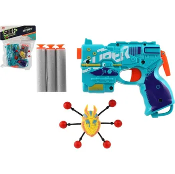 Dětská zbraň Pistole + pěnové náboje 3ks s přísavkami plast/pěna + mimozemšťan lezoucí po skle v sáčku 18x22x