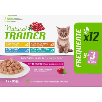 Krmivo pro kočku 24x85g Mix (4 druhy) Natural Trainer Kitten & Young vlhké krmivo pro kočky