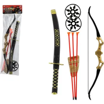 Ninja sada meč s doplňky plast hvězdice 2ks, luk + šípy na přísavku 17x60x5cm