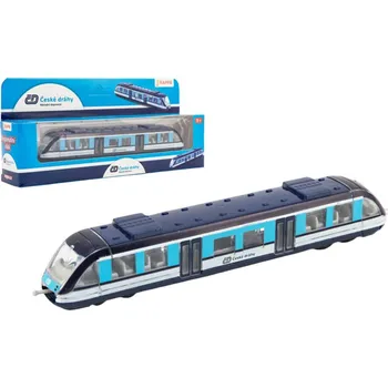 Vláček a vláčkodráha Lokomotiva/Vlak České dráhy 17cm kov/plast na volný chod v krabičce 21,5x10x4cm