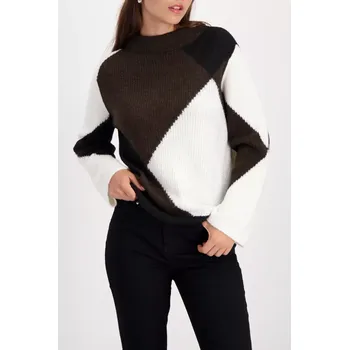 Dámský svetr MONARI FASHION CONTRASTS dámský svetr černohnědobílý s kamínky