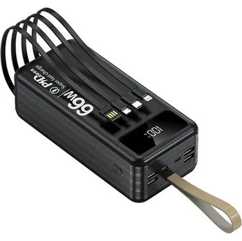 Powerbanka Powerbanka 50 000 mAh, PD66W, 2.1A, 4 integrované kabely + LED světlo, černá