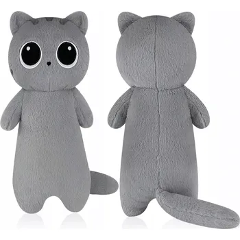 plyšák Plyšový polštář dlouhá kočka s velkýma očima šedá 60cm