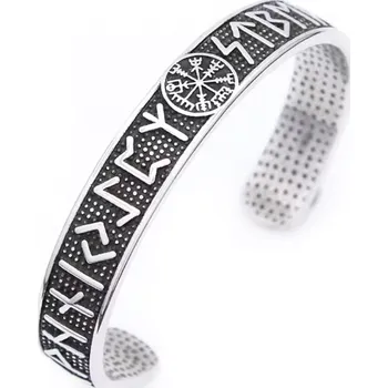 Náramek B-TOP Pánský pevný nerezový náramek s runami a kompasem