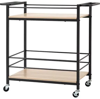 Servírovací stolek Servírovací stolek, kolečka, kov, dřevo, černá, dub sonoma, MORTON