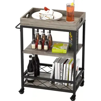 Servírovací stolek Servírovací stolek, kolečka, kov, dřevo, černá, šedá, HORAND