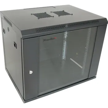 XtendLan 19" nástěnný rozvaděč 12U 600x600, nosnost 60 kg, skleněné dveře, rozložený, černý WS-12U-66-BLACK-U