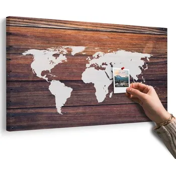 Obraz Dovido Obraz na korku mapa světa s dřevěným pozadím