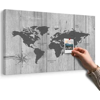 Obraz Dovido Obraz na korku šedá mapa na dřevěném pozadí