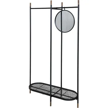 Věšák Černý kovový věšák na oblečení se zrcadlem Vence - 101*40*160 cm