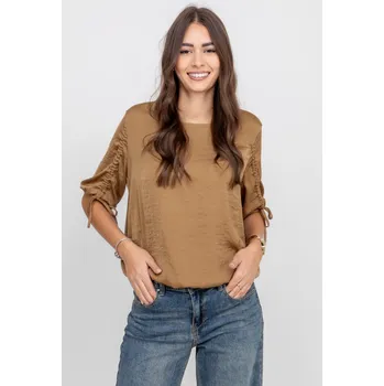 Dámské tričko s.Oliver saténová halenka do gumy hnědá Velikost: M