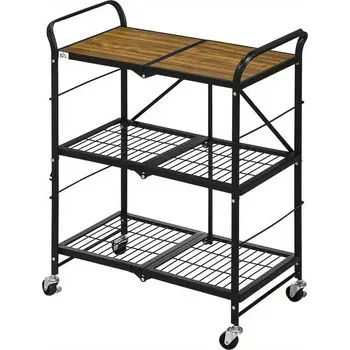 Servírovací stolek Servírovací stolek, kolečka, skládací, kov, dřevo, černá, hnědá, RONY