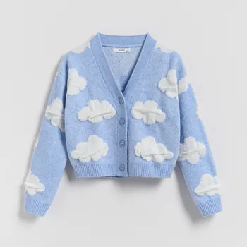 Dětská móda Reserved - Kardigan se vzory - bleděmodrá - 809FH-05M - 809FH-05M-164