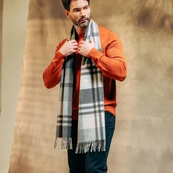 Šála Joshua&nbsp;Ellis Joshua Ellis Black Watch Ripple Cashmere Scarf — Grey