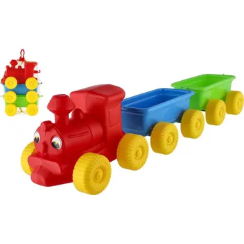 Vláček a vláčkodráha Vlak + 2 vagóny plast 60cm v síťce