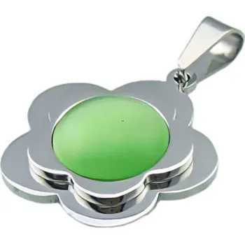 Přívěsek Přívěsek ve tvaru květiny se zeleným kamenem, průměr 26 mm, váha 10 g.