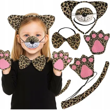 Karnevalový kostým KOSTÝM PŘEVLEK GEPARDA KOČKA LEOPARD OCAS ČELENKA TLAPKY NOS ZVÍŘE