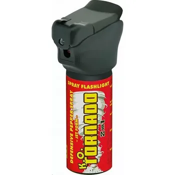 Obranný sprej Obranný plyn K.O.TORNADO se svítilnou 50ml (Obranný plyn doplněný o světlo v podobě supersvítivé bílé LED diody, výstřik má charakter PAPRSKU, dostřik až 4 metry, objem 50 ml)