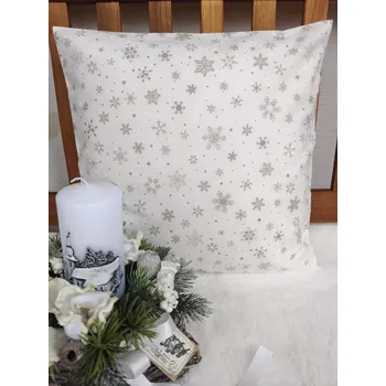 Povlak na dekorativní polštářek Povlak na polštář 40 x 40 cm – béžové vločky na bílé| Ruční výroba (Rozměr: 40 x 40 cm)