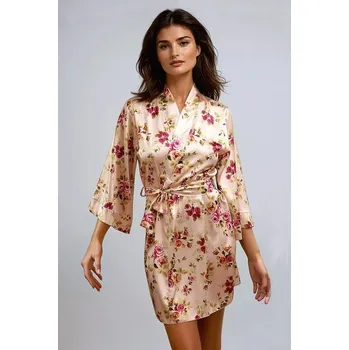 Dámský župan Dámský saténový župan 90 flowers 4 XXL - Dárková krabička