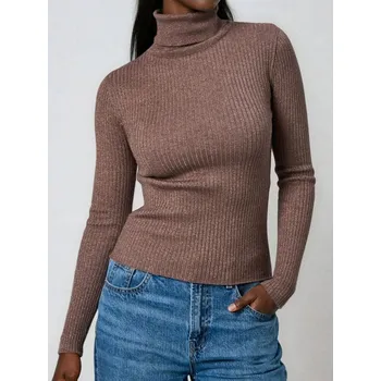 Dámské oblečení Sinsay - Žebrovaný pletený svetr - hnědá - 351FJ-84X - 351FJ-84X-XS