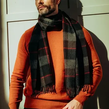 Šála Joshua&nbsp;Ellis Joshua Ellis Classic Plaid Ripple Cashmere Scarf — Black x Chocolate x Grey x Red