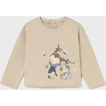 Dětské bavlněné tričko s dlouhým rukávem Mayoral 2082.4L.Baby.9BYA béžová 12X, vel. 74