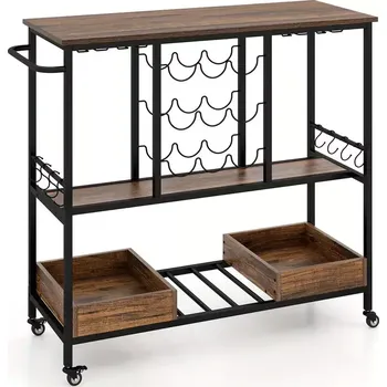 Servírovací stolek Servírovací stolek, kolečka, kov, dřevo, černá, vintage hnědá, NEAPOL 2