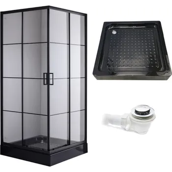 BPS-koupelny Čtvercový sprchový kout HYD-SK32B 90x90 černá/transparent + vanička HYD-SSV-SXL02B černá