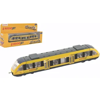Hračka Vlak žlutý RegioJet kov/plast 17cm na volný chod v krabičce 21x9,5x4cm