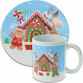 Talíř Dětská sada hrnku a talíře Perníčky, modrá