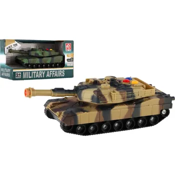 autíčko Tank plast 17cm na setrvačník na baterie se světlem se zvukem 2 barvy v krabici 20x11x9cm