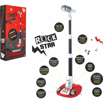 Hudební nástroj pro děti Mikrofon karaoke ROCK STAR plast na baterie se světlem se zvukem v krabici 23x45x8cm