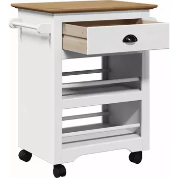 Servírovací stolek Servírovací stolek, kolečka, dřevo, bílá, hnědá, NORMAN