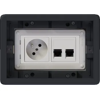 Elektrická zásuvka Podlahová zásuvka SF 187x132 mm, 1x 250V/16A + 2x RJ45 cat. 6, barva boxu grafit, pro lité podlahy s kazetou do potěru, vyplnění víka materiálem podlahy