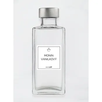 Samolepící etiketa Samolepka na láhev MONIN VANILKOVÝ 5 x 5 cm – bílá vinylová, voděodolná, omyvatelná samolepka na dózy, základní písmo