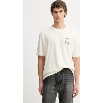 Pánské tričko Bavlněné tričko Abercrombie & Fitch pánské, béžová barva, s potiskem, KI123-5257-100 KI123.5257.100 01C, vel. L