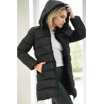 Z9770 DEWBERRY WOMEN'S COAT-BLACK-BLACK dewberry černá | bílá 3455305