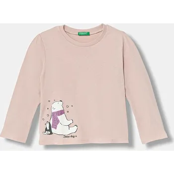 Dětské bavlněné tričko s dlouhým rukávem United Colors of Benetton 3ATNG10L7.P.Seasonal růžová 39X, vel. 110