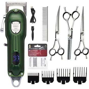 Kosmetika pro psa Profesionální strojek na stříhání domácích mazlíčků 18,5 x 5,7 cm 10W 7000 ot./min LCD displej 1500 mAh baterie Sada s nástavci a příslušenstvím zelená
