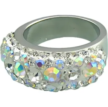 Prsten Ocelový prsten s krystaly a stříbrnou barvou, elegantní design, pohodlné nošení, váha 11,5 g. 54,4