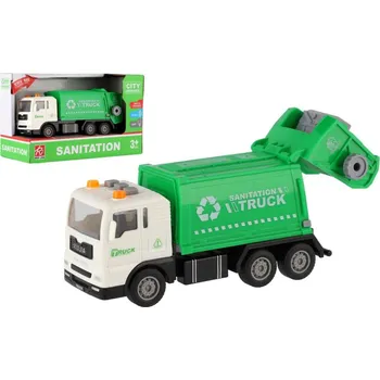 autíčko Auto popeláři plast 17cm na setrvačník na baterie se světlem se zvukem v krabici 21x13x9cm