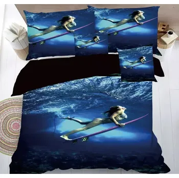 Povlečení BLACK FRIDAY 2025 ! SADA POVLEČENÍ S 3D EFEKTEM - SURFAŘKA POD VLNOU - NA 2 POSTELE 140x200/70x90 cm + PROSTĚRADLO ZDARMA !