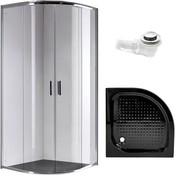 BPS-koupelny Čtvrtkruhový sprchový kout HYD-RK94B 90x90 cm chrom/transparent + vanička HYD-RSV-SXL01B černá