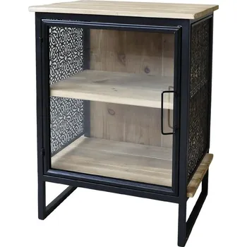 Konferenční stolek Přírodně černý kovový stolek se 2 dřevěnými policemi Vence - 49*36*65 cm