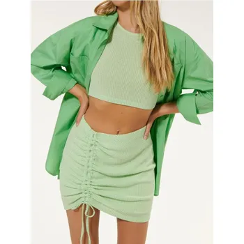 Dámská móda Sinsay - Mini sukně s řasením a vázáním vpředu - zelená - 7014J-07P - 7014J-07P-L